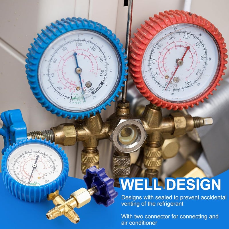 Tigbear R410A Manifold Gauge, Air Conditioning Refrigerant Recharge Pressure Gauge, 1/4 Refrigerant Manifold Freon Gauges for R410A R22 R134A R404A 220 PSI - Image 5